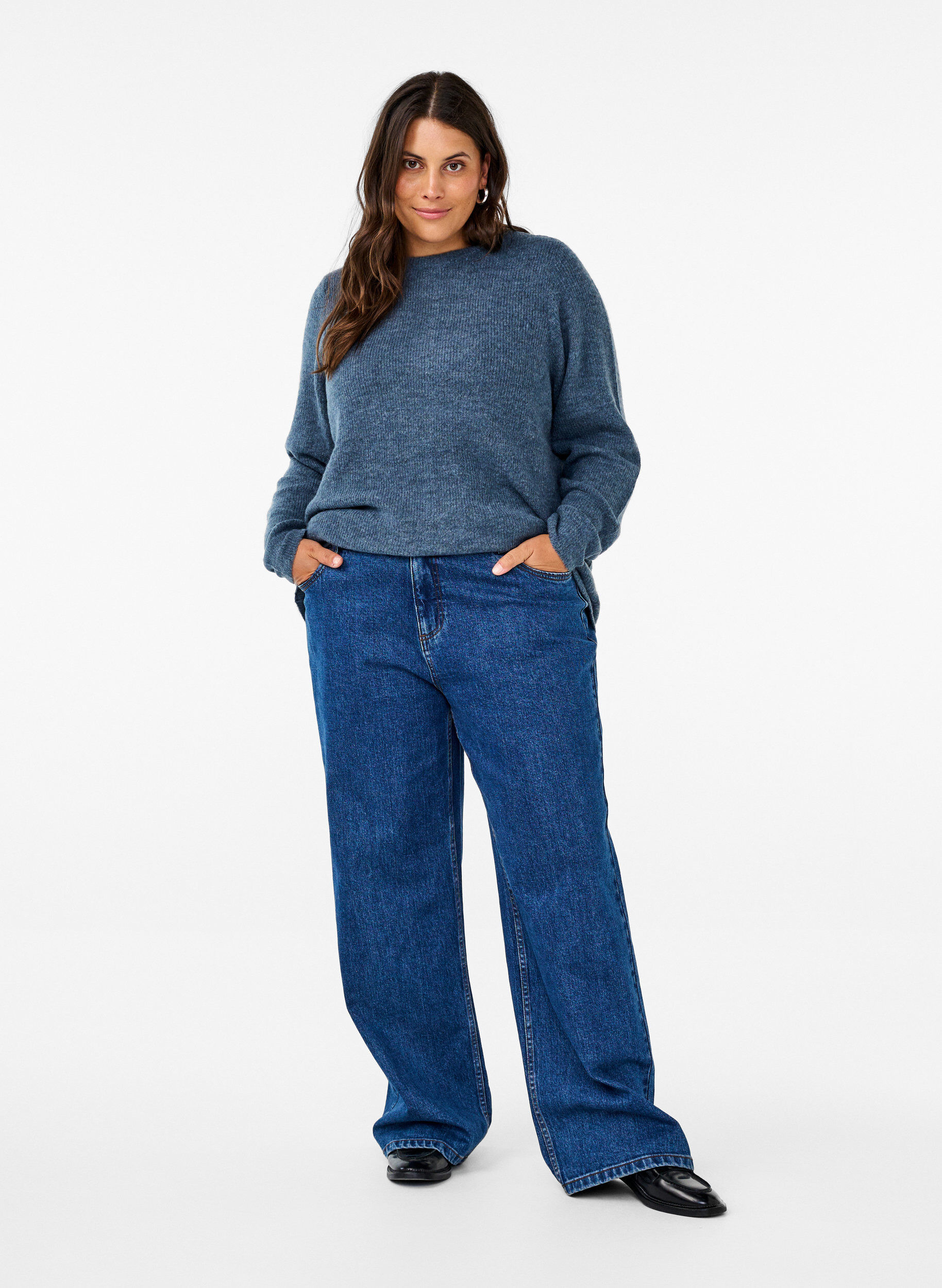 Zizzi Melanzowy sweter z okraglym dekoltem, Bering Sea Mel., Model image number 2