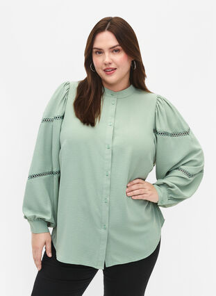 Bluzka koszulowa z szydelkowymi detalami, Green Bay, Model image number 0