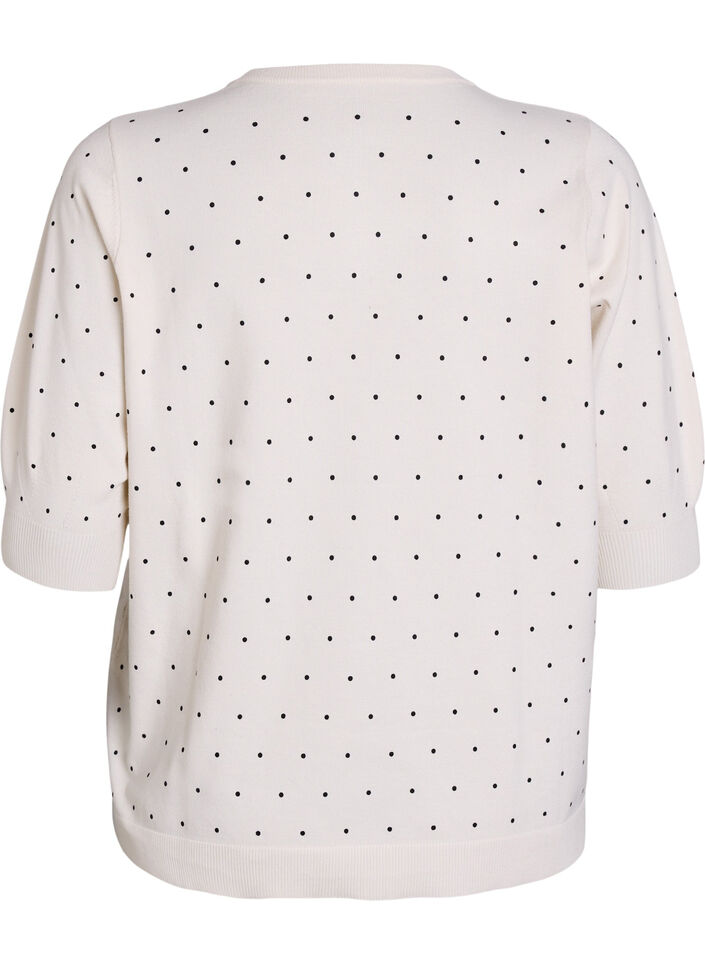 Sweter z kr&oacute;tkim rekawem i wzorem w kropki, Biały, Packshot image number 1