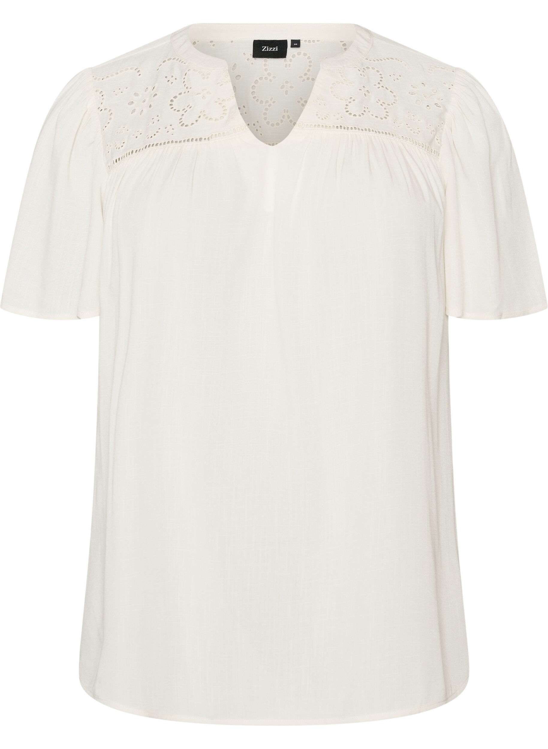 ZizziBluzka z wiskozy z broderie anglaise, Beżowy, Packshot image number 0