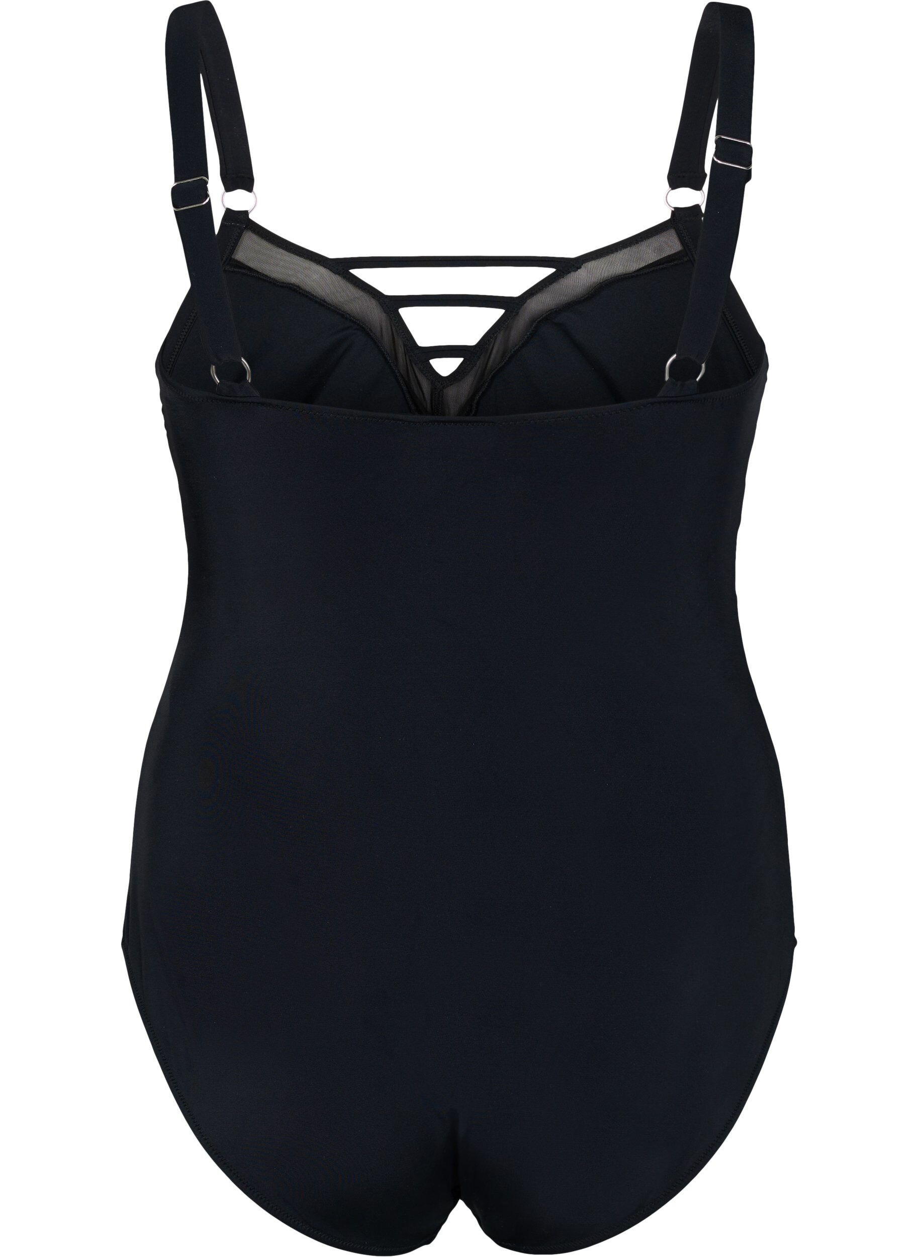 Zizzi Swimsuit with V-neck and mesh, Black, Packshot image number 1