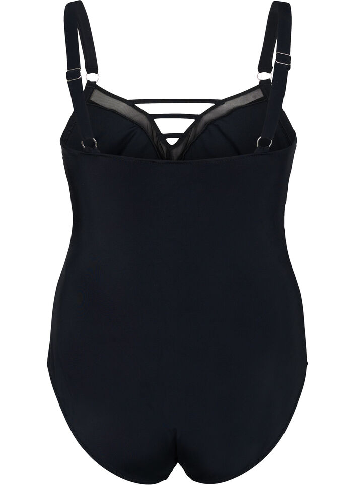 Swimsuit with V-neck and mesh, Black, Packshot image number 1