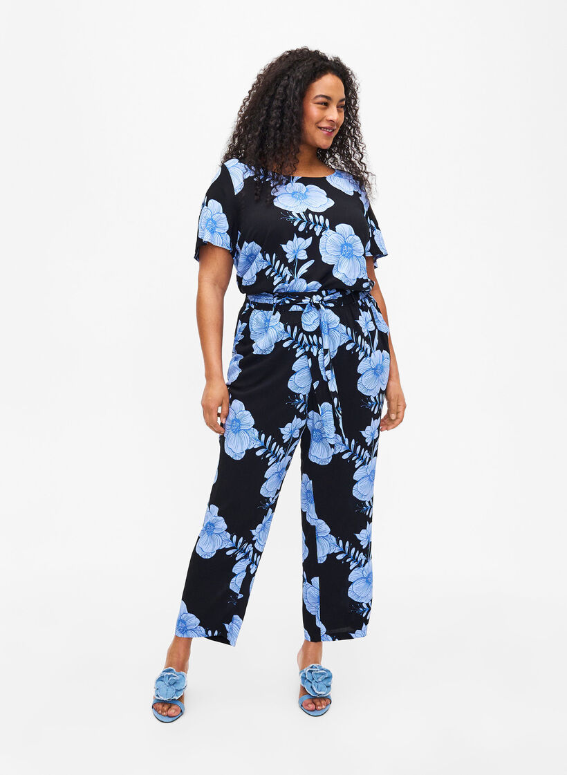 Wiskozowe spodnie z wysokim stanem, Czarne, Model image number 0