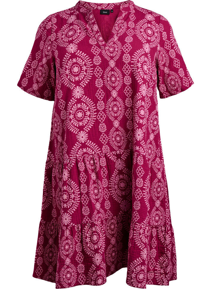 Krótka sukienka z wzorzystego, bawelnianego muslinu, 9992, Packshot image number 0