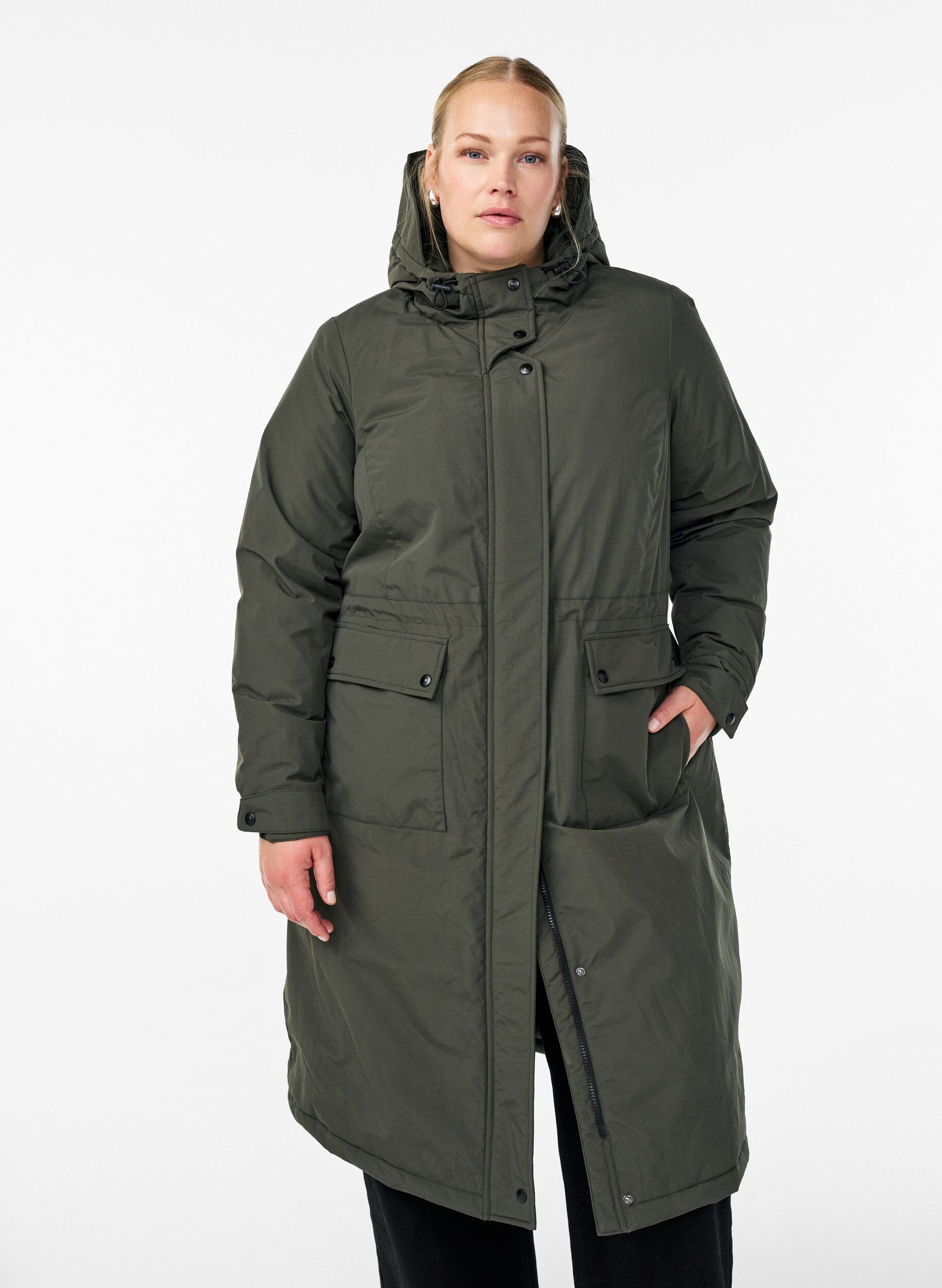 Zizzi Parka z kapturem i regulowana talia, Zielony, Model image number 0