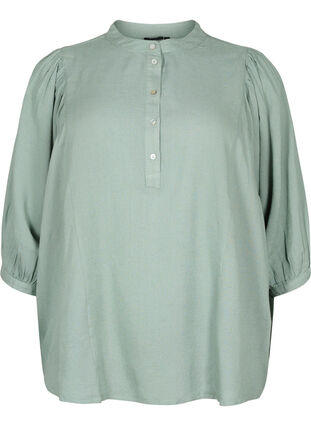  Koszulowa bluzka z mieszanki wiskozy i lnu z rekawami 3/4, Chinois Green, Packshot image number 0