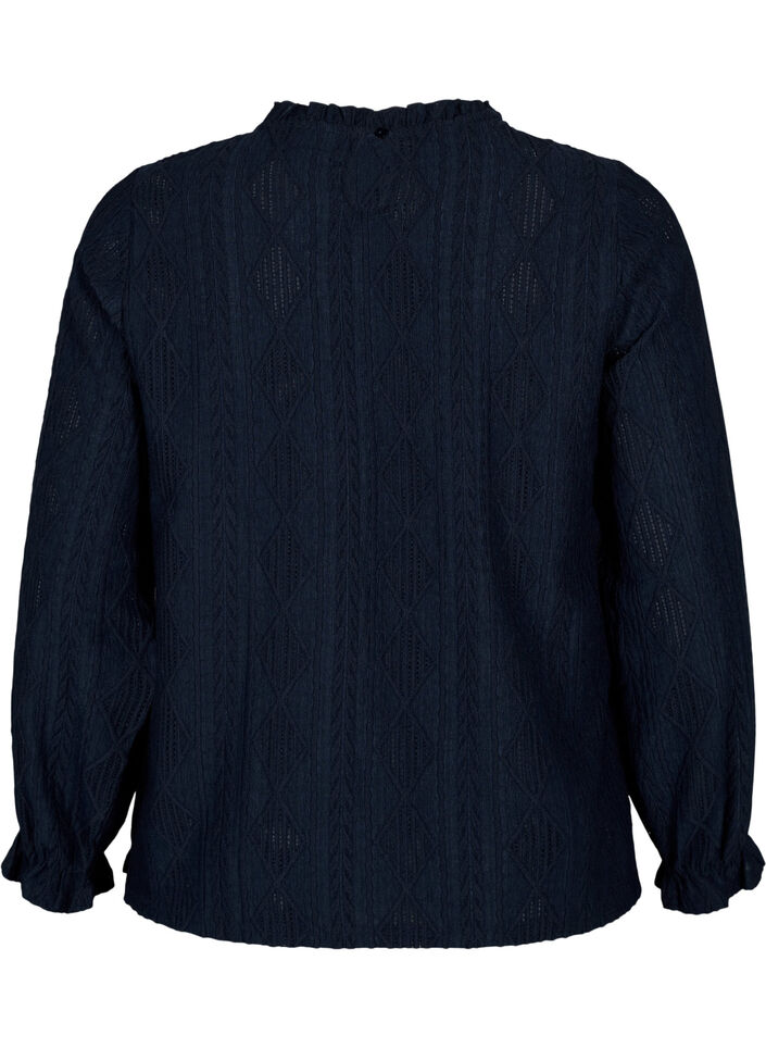 Bluzka w jednolitym kolorze z falbanami i wzorem, Night Sky, Packshot image number 1