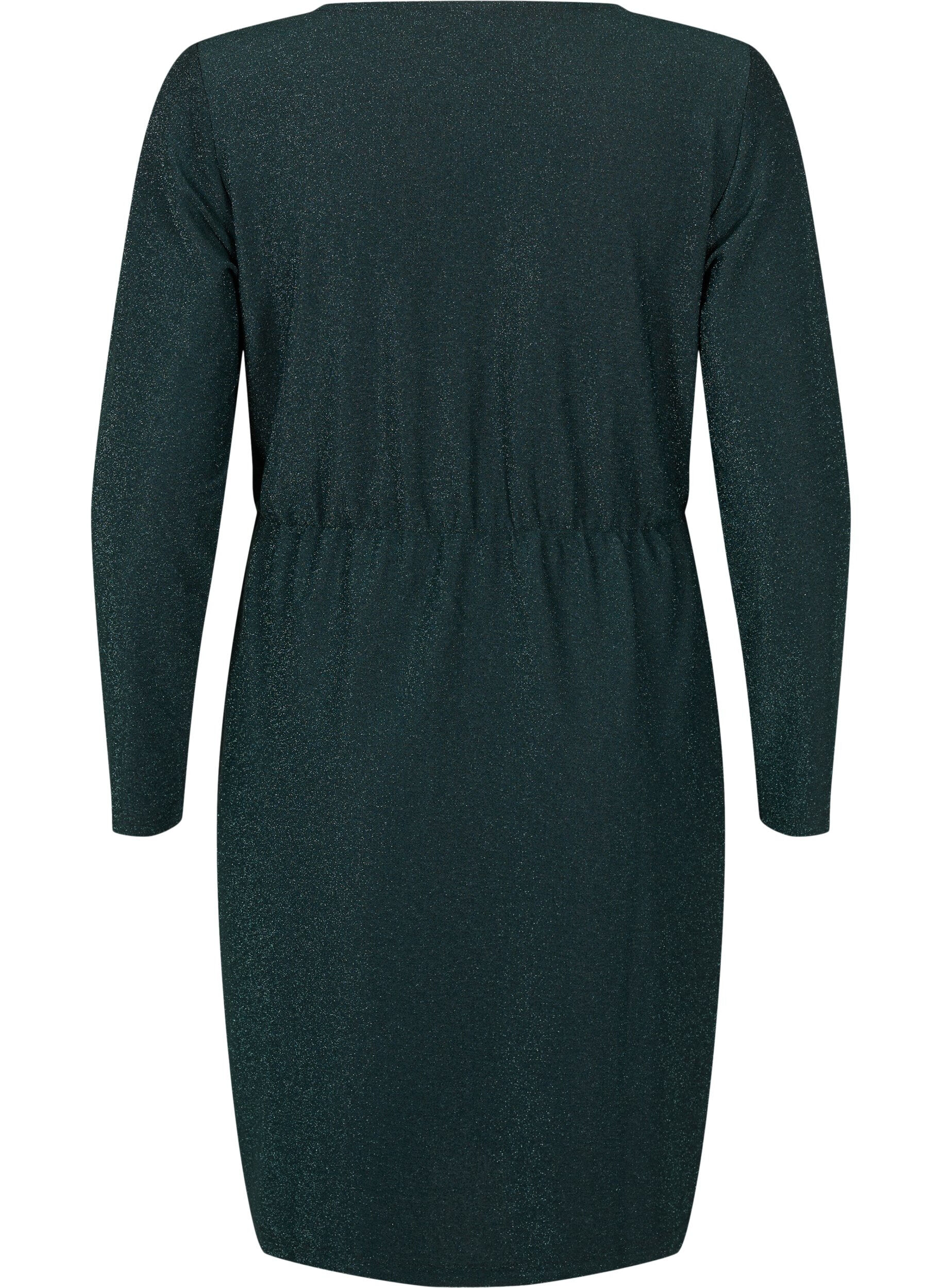 Zizzi Brokatowa sukienka kopertowa z dlugimi rekawami, Black Scarab, Packshot image number 1