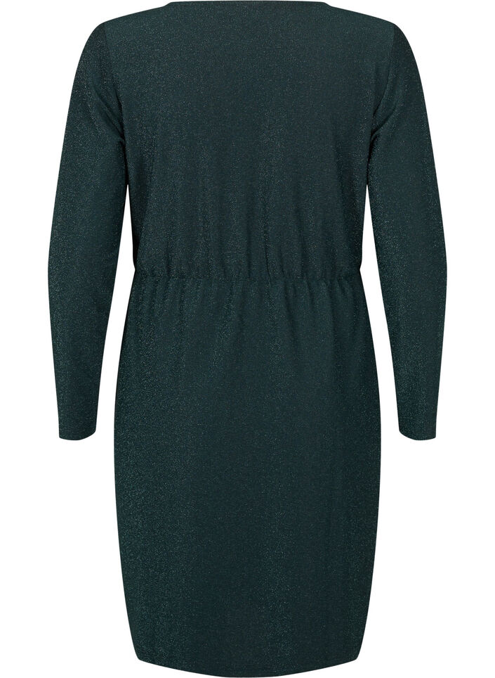 Brokatowa sukienka kopertowa z dlugimi rekawami, Black Scarab, Packshot image number 1