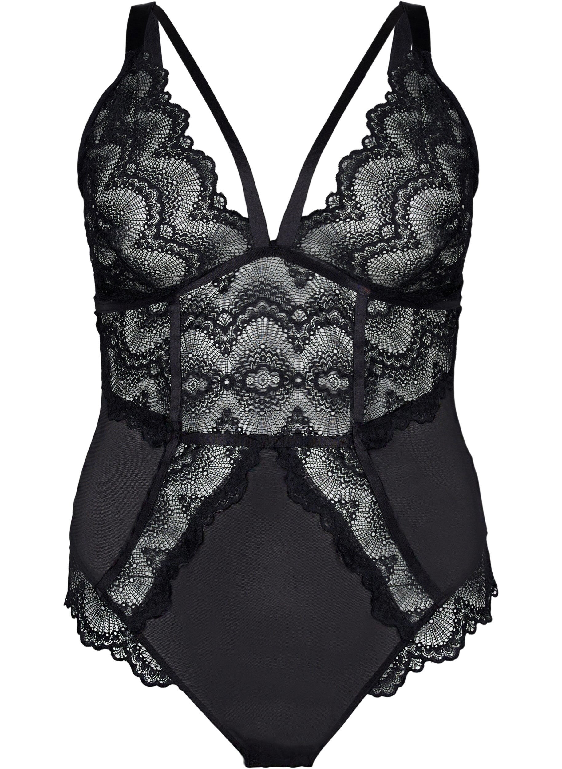 Zizzi Body in mesh and lace, Black, Packshot image number 0