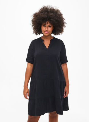 Sukienka z krótkim rekawem wykonana w 100 % z bawelny, Black, Model image number 2