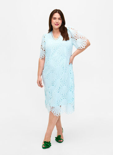 Szydelkowa sukienka z krótkimi rekawami, Delicate Blue, Model image number 0