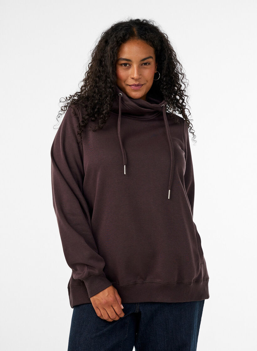Bluza z wysokim kolnierzem i kieszeniami, Brązowy, Model image number 0