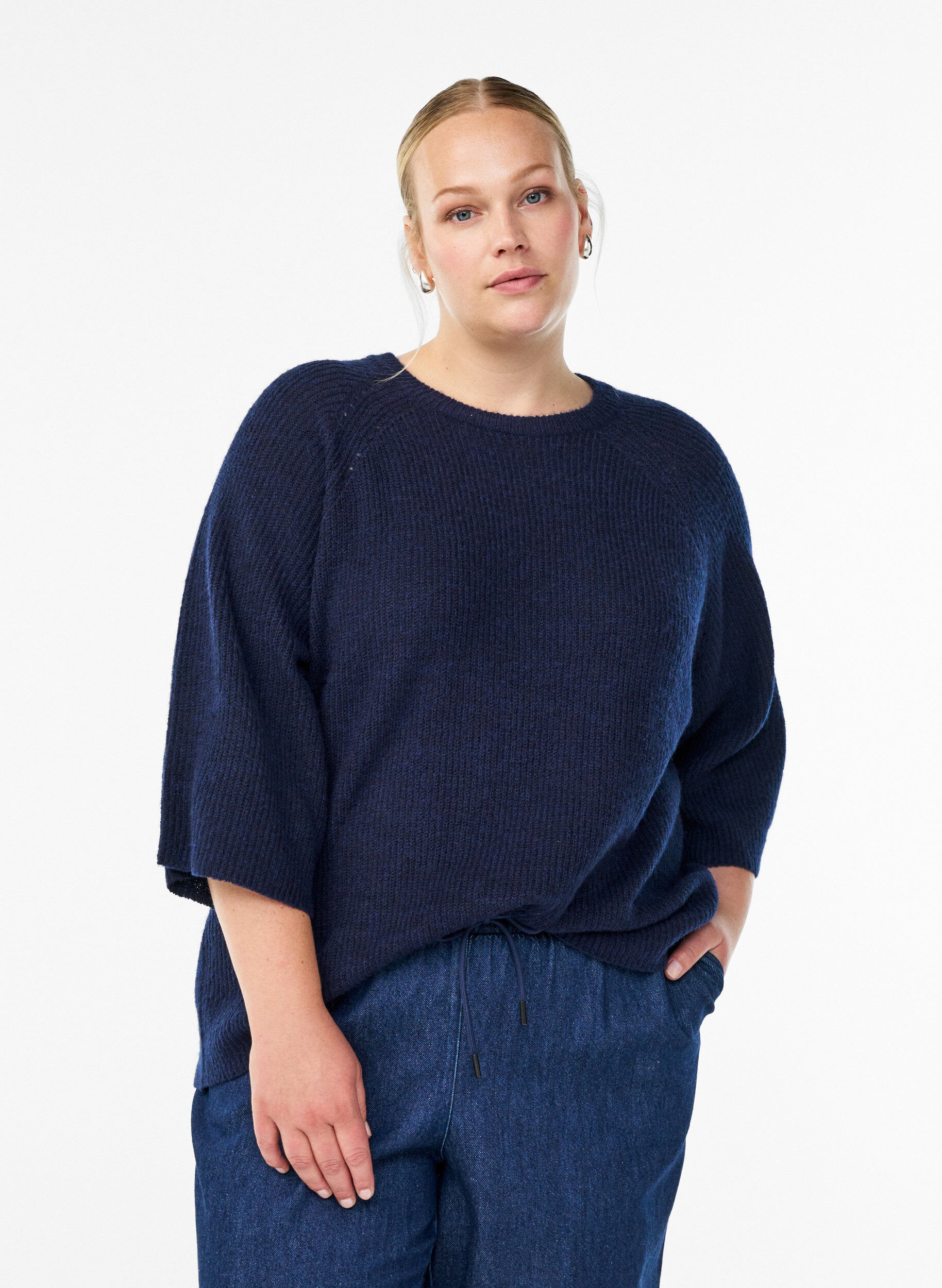 ZizziPrazkowany sweter z rekawami 3/4, Niebieskie, Model image number 0
