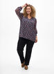 Bluzka z kwiatowym nadrukiem i brokatowa nicia, Niebieskie, Model image number 1
