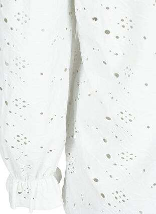 Bluzka z dlugim rekawem i dziurkowanym wzorem, Bright White, Packshot image number 3