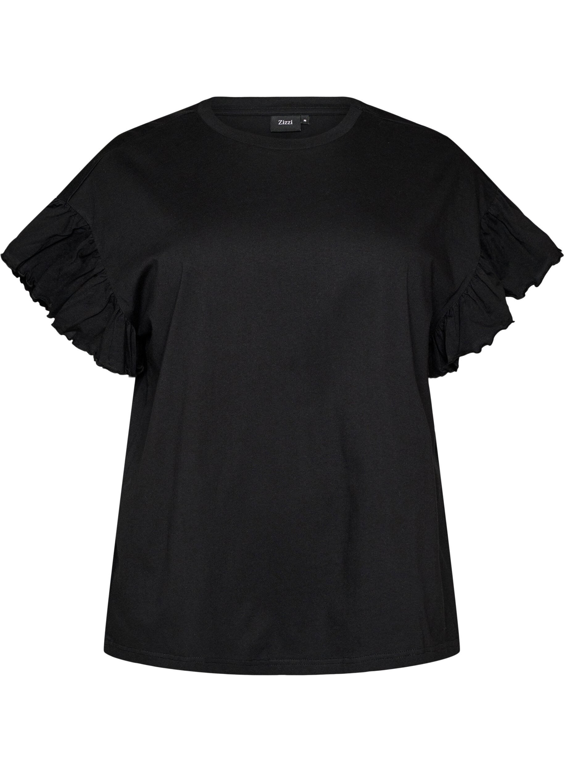ZizziT-shirt z bawelny organicznej z bufiastymi rekawami, Czarne, Packshot image number 0