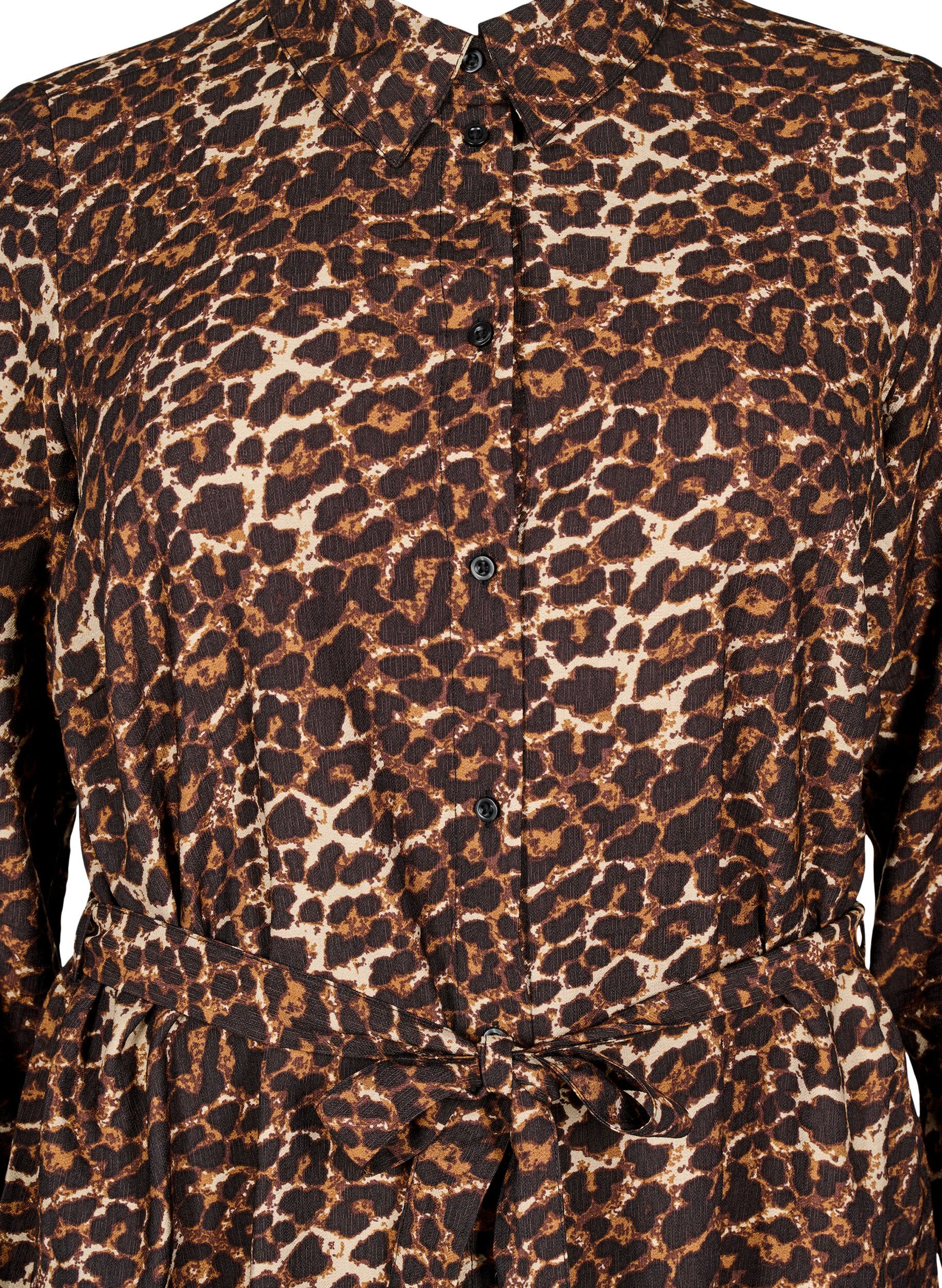 Zizzi Sukienka koszulowa z wiazanym paskiem i dlugimi rekawami, Brązowy, Packshot image number 2