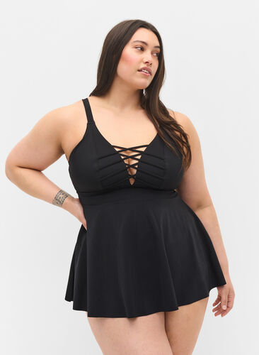 Sukienka kapielowa ze sznurkami, Black, Model image number 0