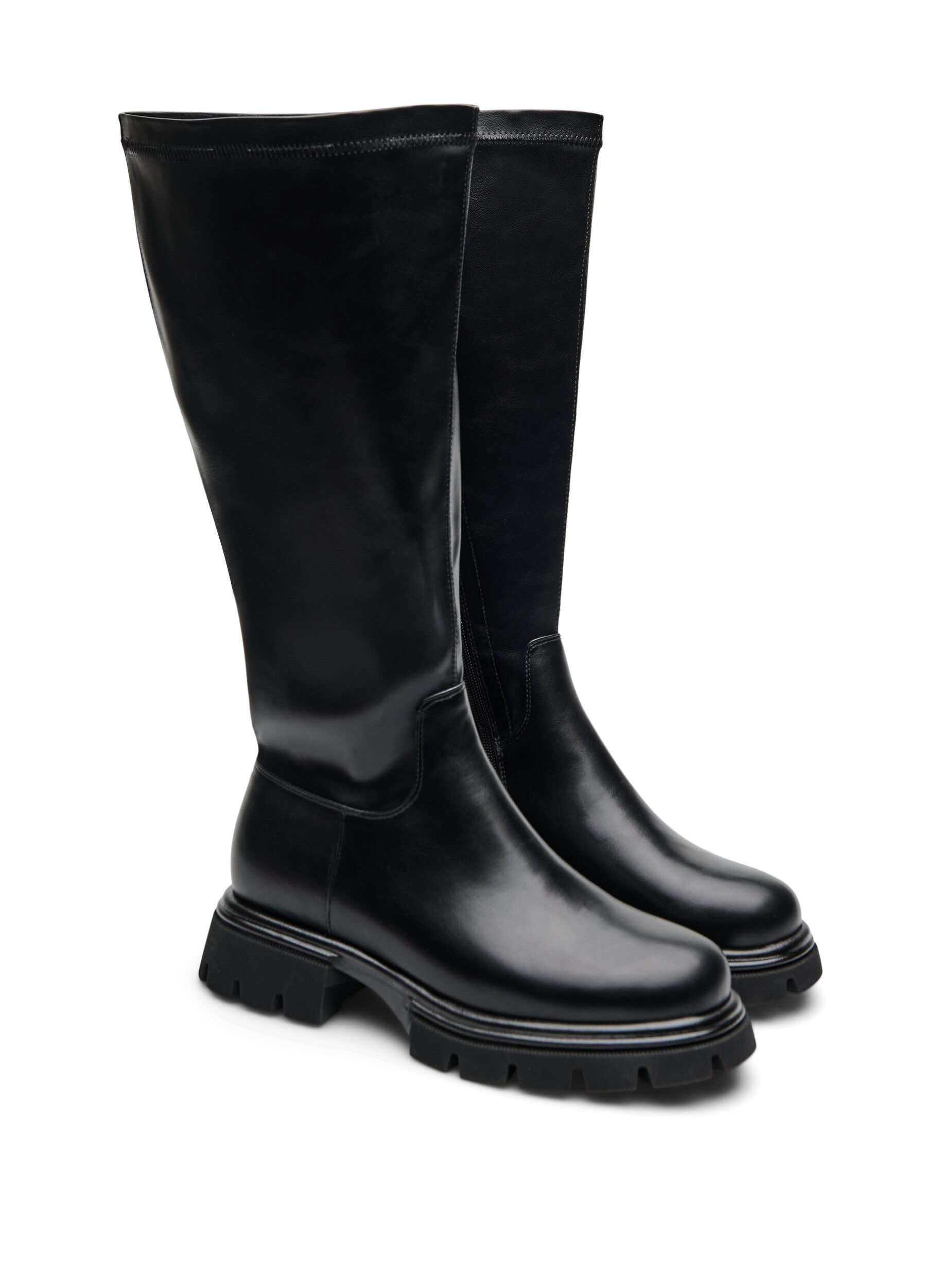 ZizziDlugie buty ze sztucznej sk&oacute;ry z grubego podeszwa, Czarne, Packshot image number 1