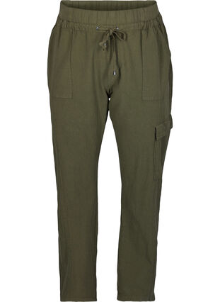 Luzne, bawelniane spodnie bojówki, Ivy Green, Packshot image number 0
