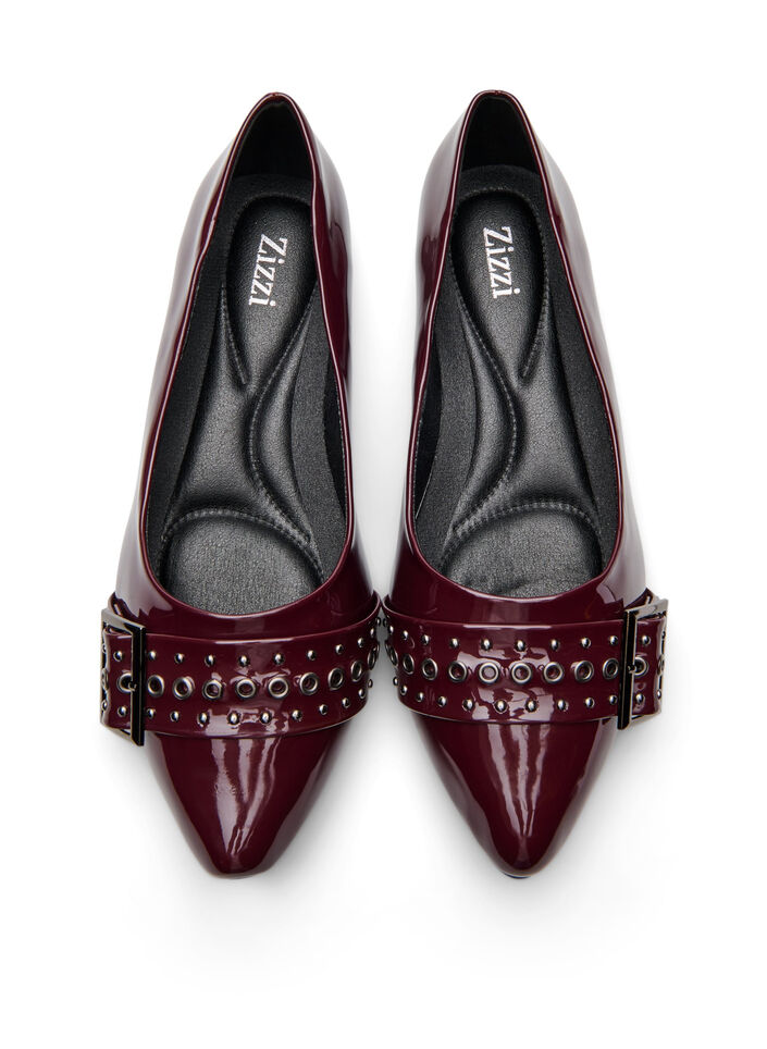 Szerokie - Baleriny z paskiem i cwiekami, Brązowy, Packshot