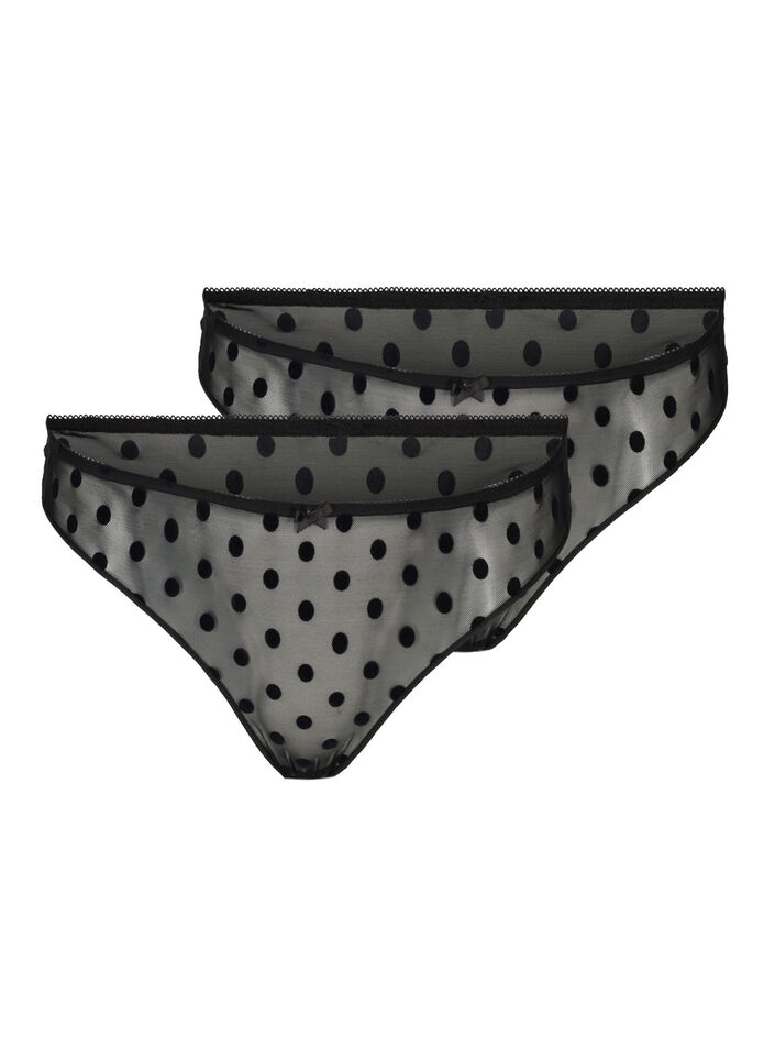 Polka dot mesh G-string 2-pack, Black, Packshot image number 0