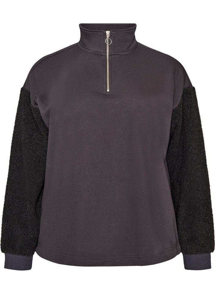 Bluza z podszewka z pluszu i wysokim kolnierzem, Ciemnoszary, Packshot image number 0