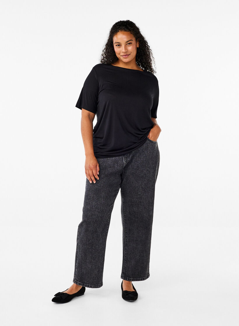 Koszulka z welny i wiskozy, Black, Model image number 2