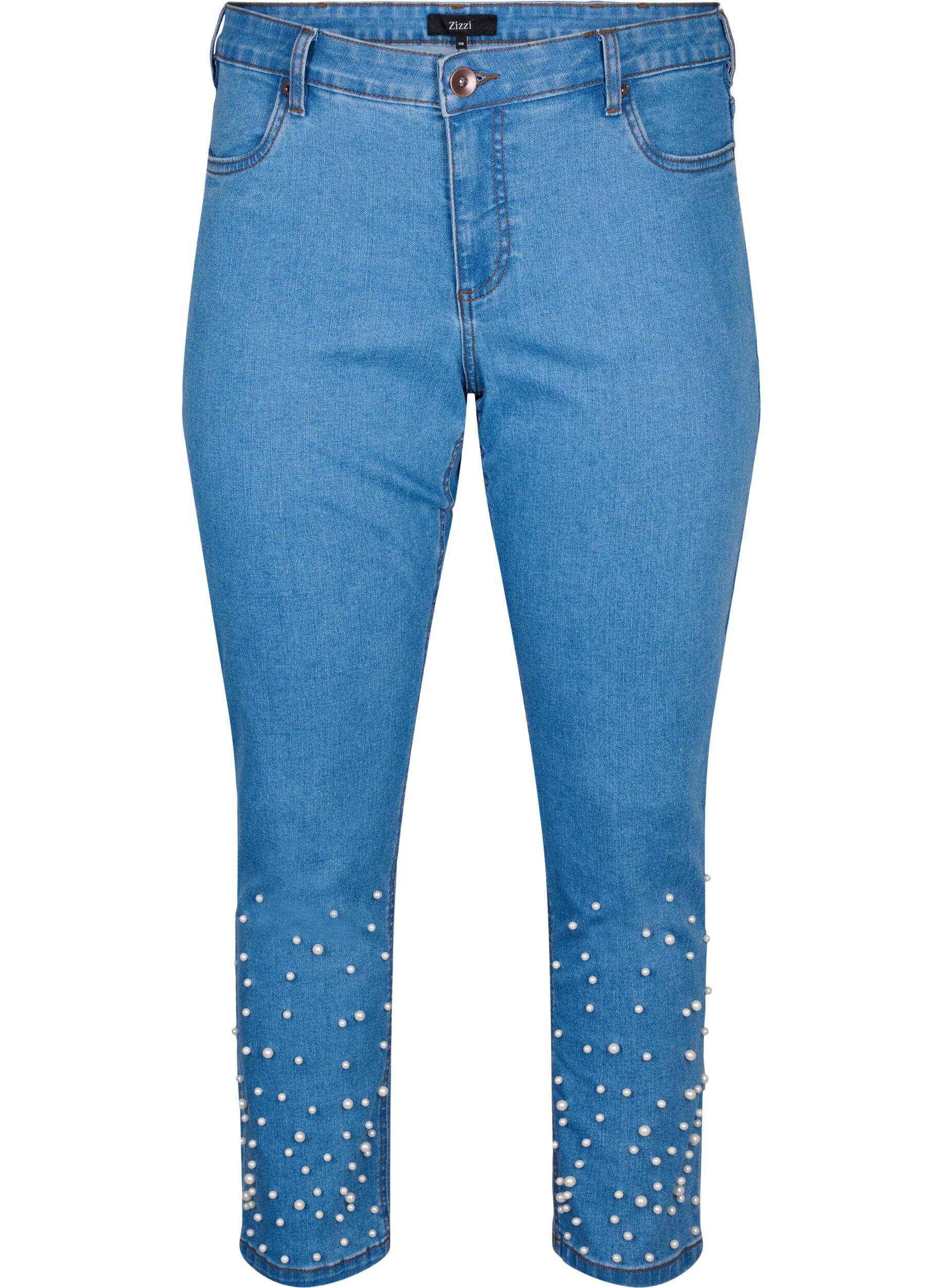 Zizzi Dopasowane jeansy Emily z&nbsp;perelkami, Light Blue, Packshot image number 0
