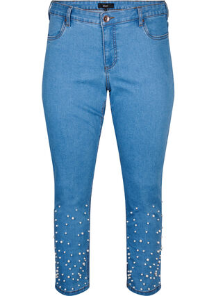 Dopasowane jeansy Emily z perelkami, Light Blue, Packshot image number 0