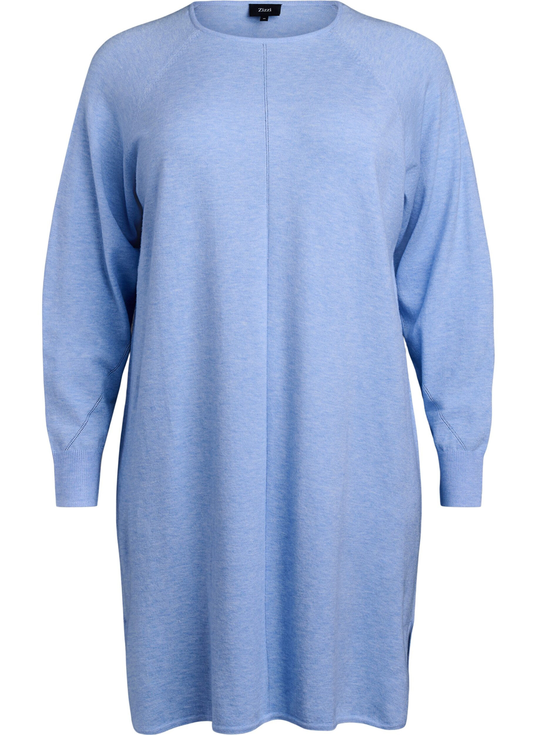 Zizzi Dzianinowa sukienka z okraglym dekoltem i dzianinowym wzorem, Della R. Blue Mel., Packshot image number 0