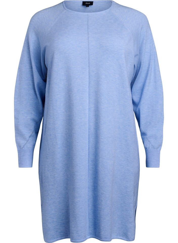 Dzianinowa sukienka z okraglym dekoltem i dzianinowym wzorem, Della R. Blue Mel., Packshot image number 0