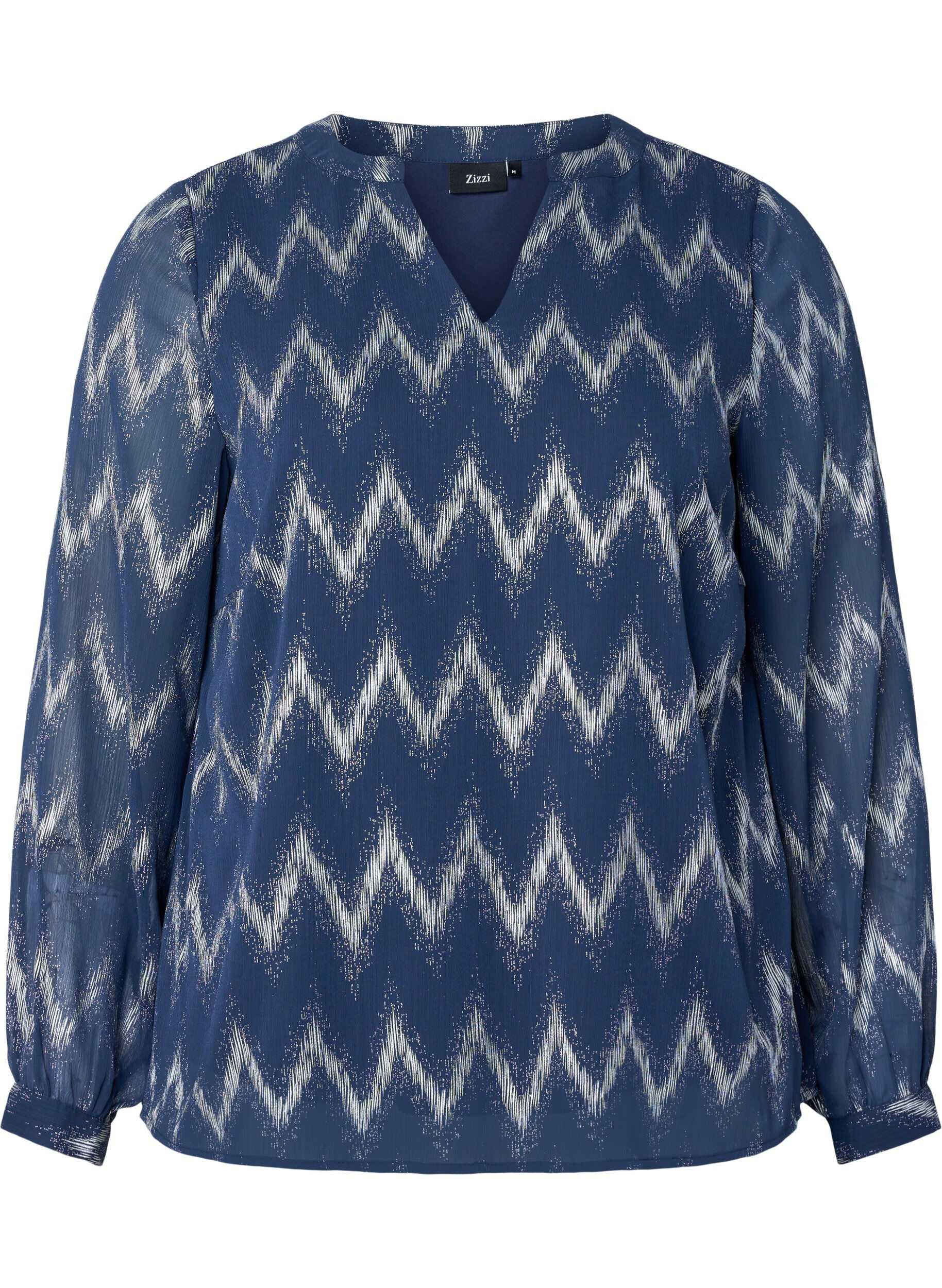 Zizzi Bluzka z nadrukiem i dekoltem w szpic, Niebieskie, Packshot image number 0