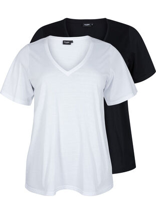 Flash - koszulki 2-pack z dekoltem w szpic, White/Black, Packshot image number 0