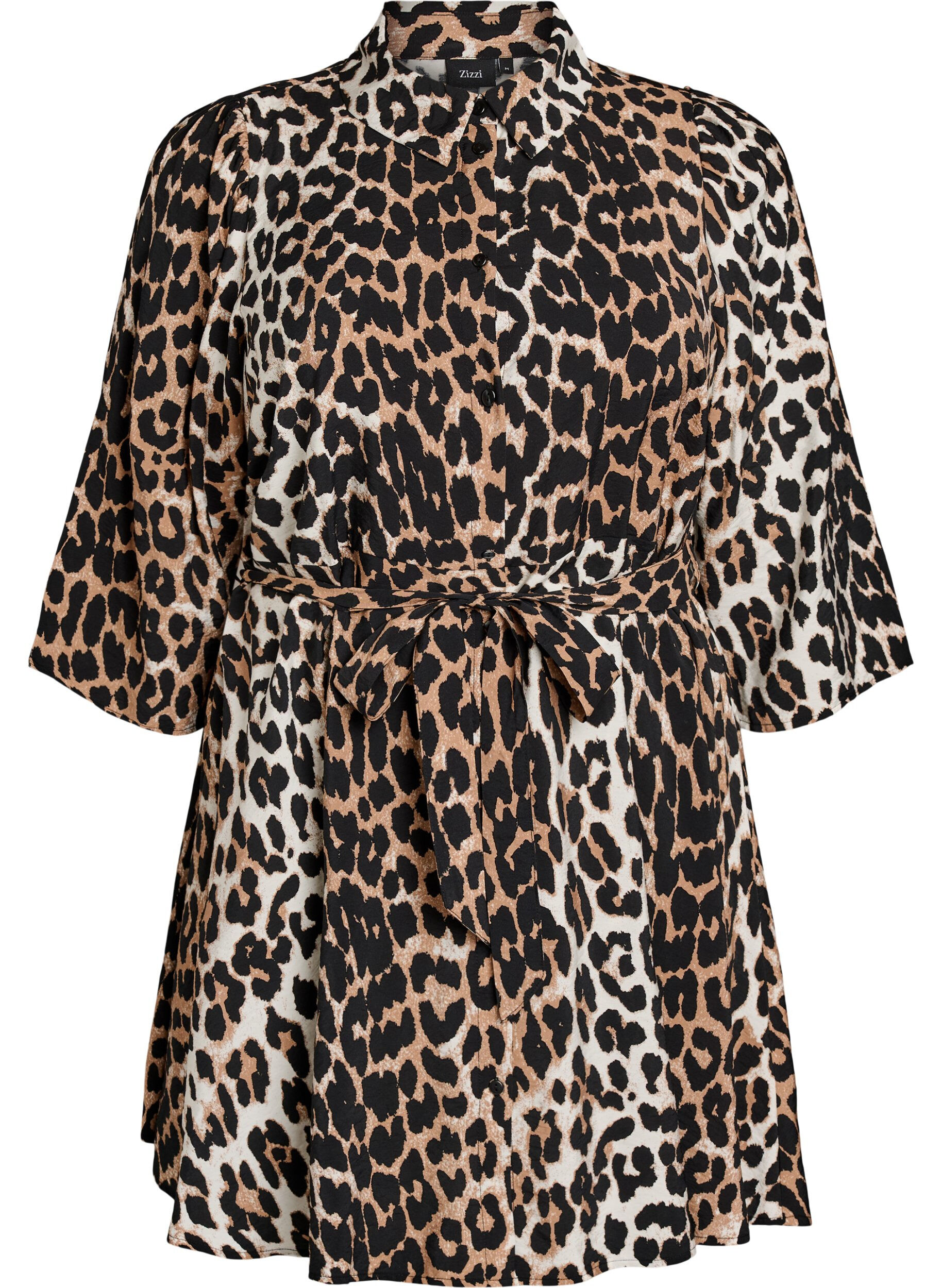 Zizzi Patterned tunic with a tie-belt and 3/4 sleeves, Brown, Packshot image number 0