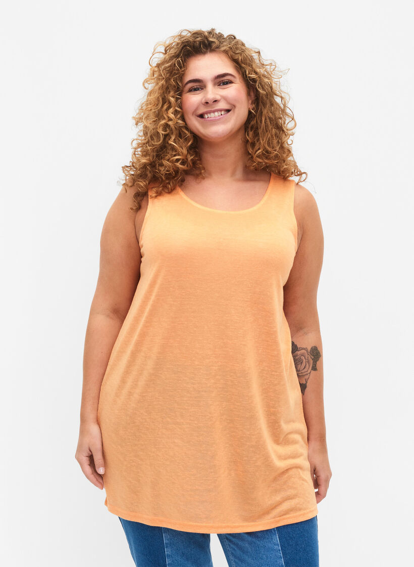 Top ze struktura i okraglym dekoltem, Mock Orange, Model image number 0