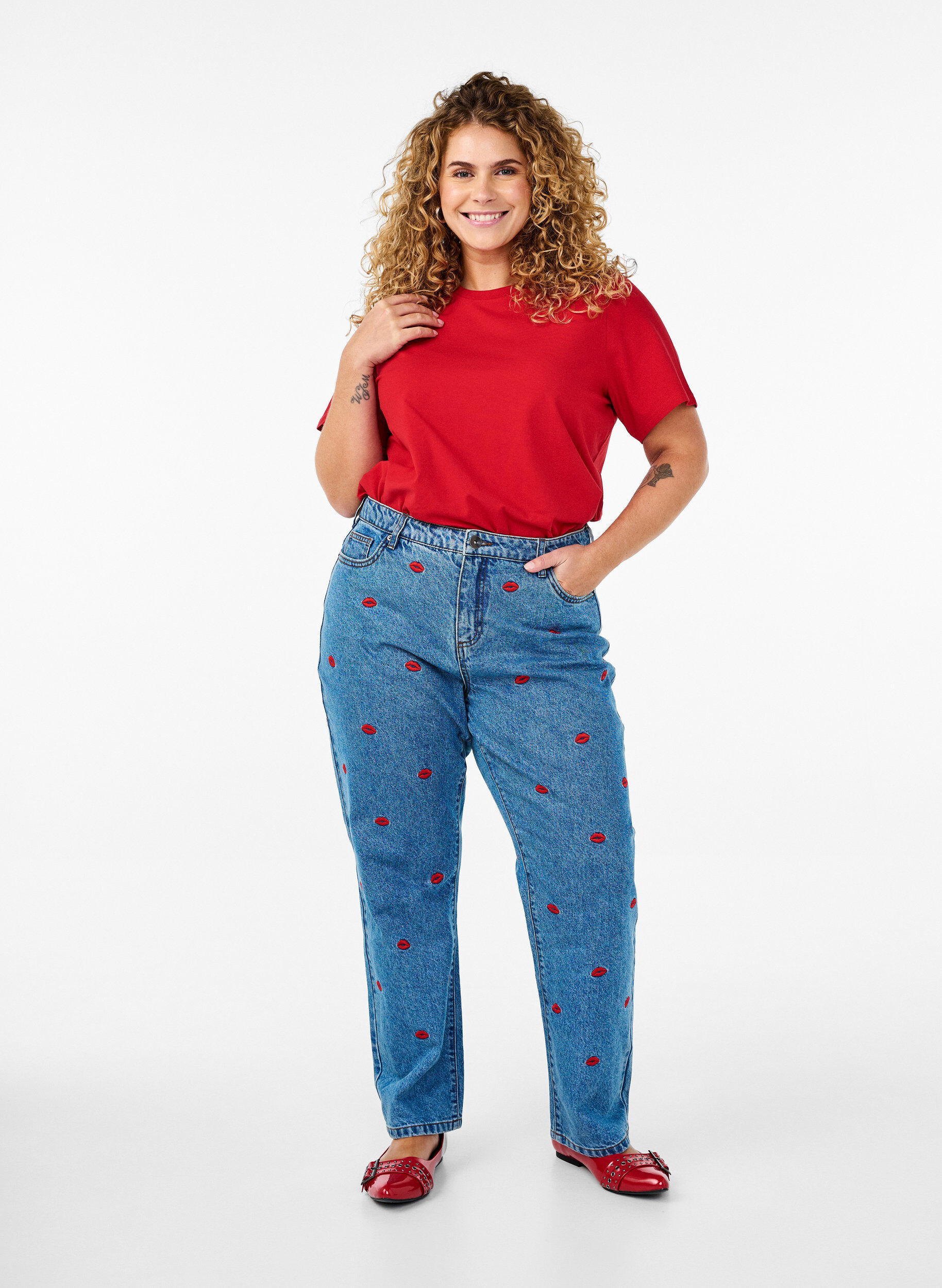 Zizzi Koszulka z bawelny organicznej z okraglym dekoltem, Salsa, Model image number 2