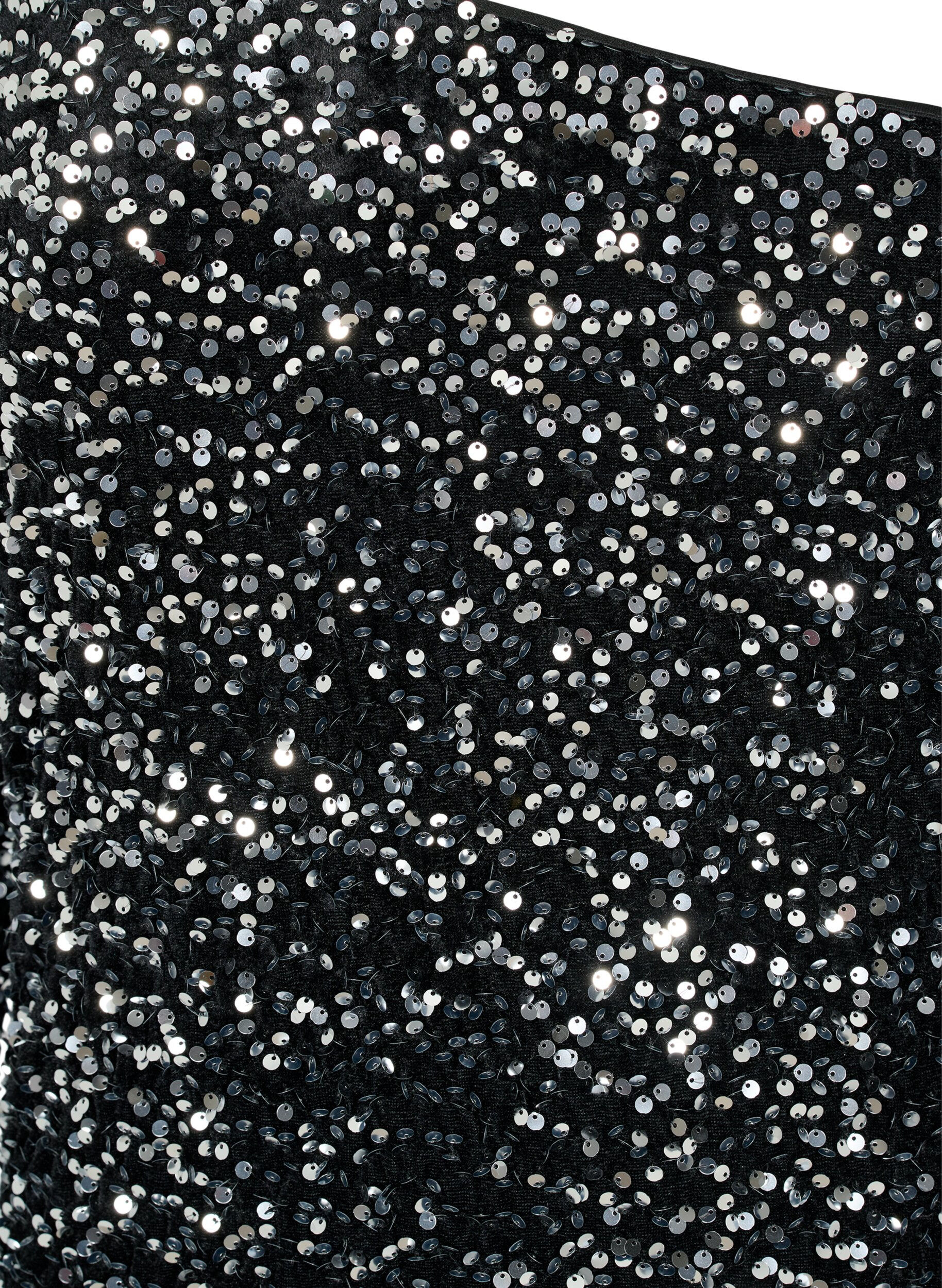 Zizzi Kr&oacute;tka sukienka na jedno ramie z cekinami, Black/Silver Sequins, Packshot image number 2