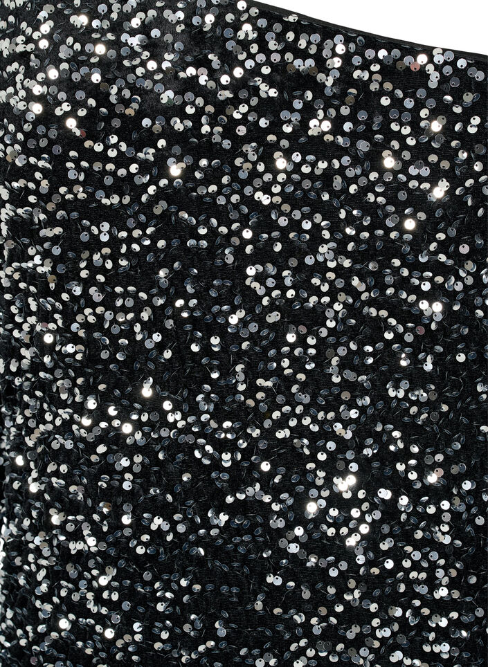 Krótka sukienka na jedno ramie z cekinami, Black/Silver Sequins, Packshot image number 2
