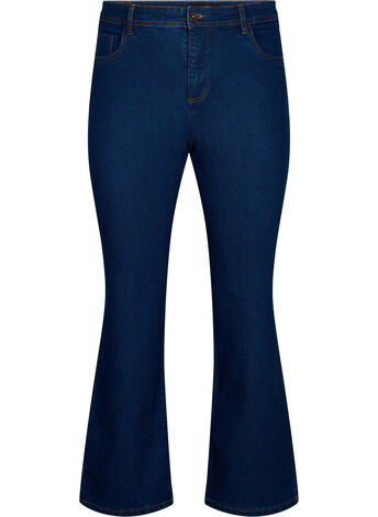 FLASH – jeansy o wysokiej talii z rozcieciem na buty, Niebieskie, Model