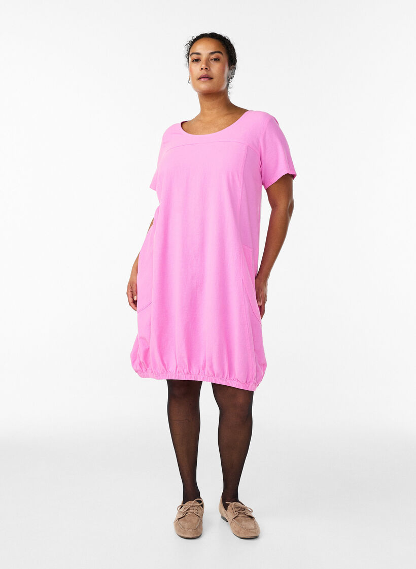 Bawelniana sukienka z kr&oacute;tkim rekawem, R&oacute;żowy, Model image number 1