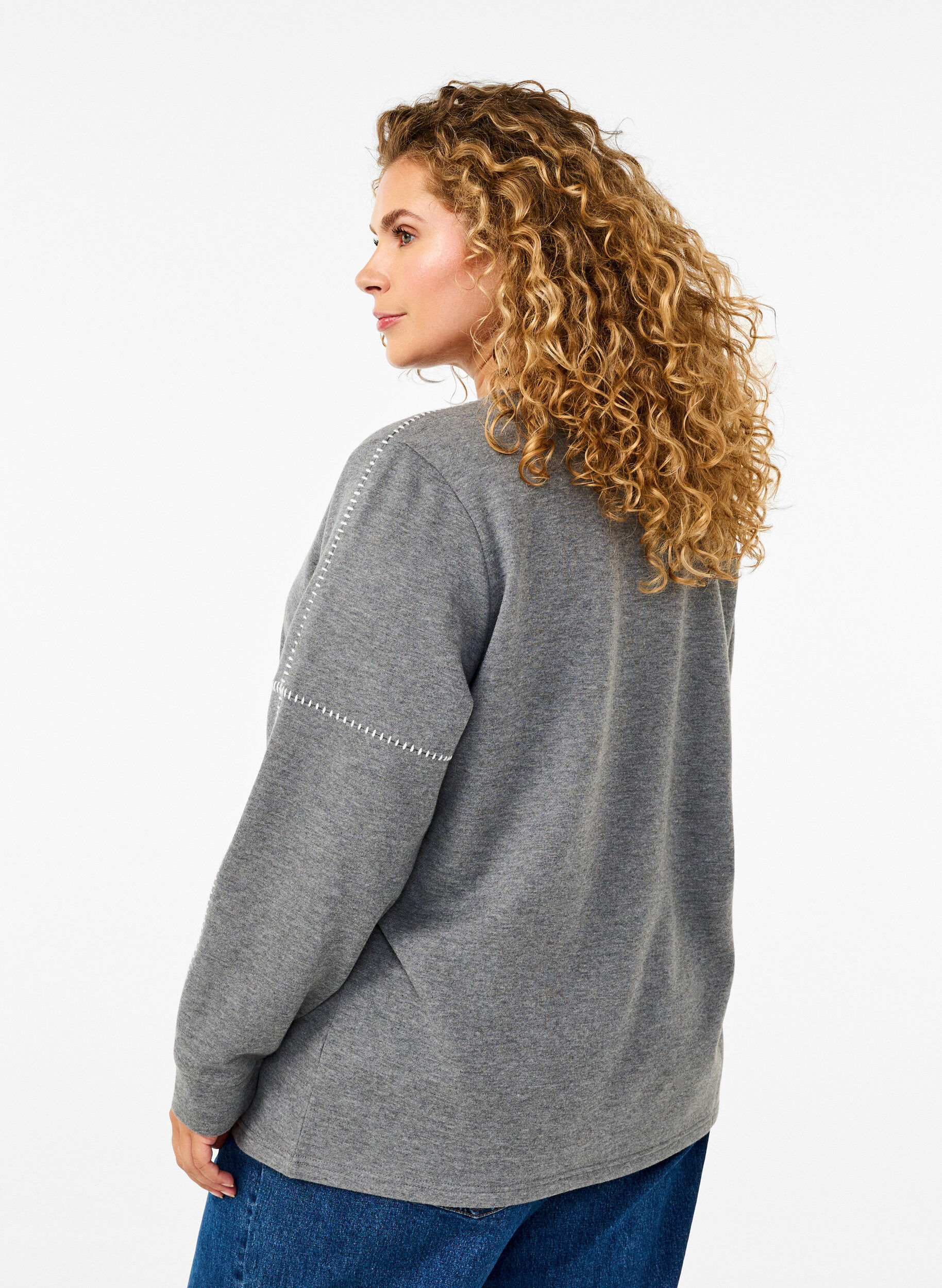 Zizzi Bluza z kontrastowymi szwami, Medium Grey M&eacute;l, Model image number 1