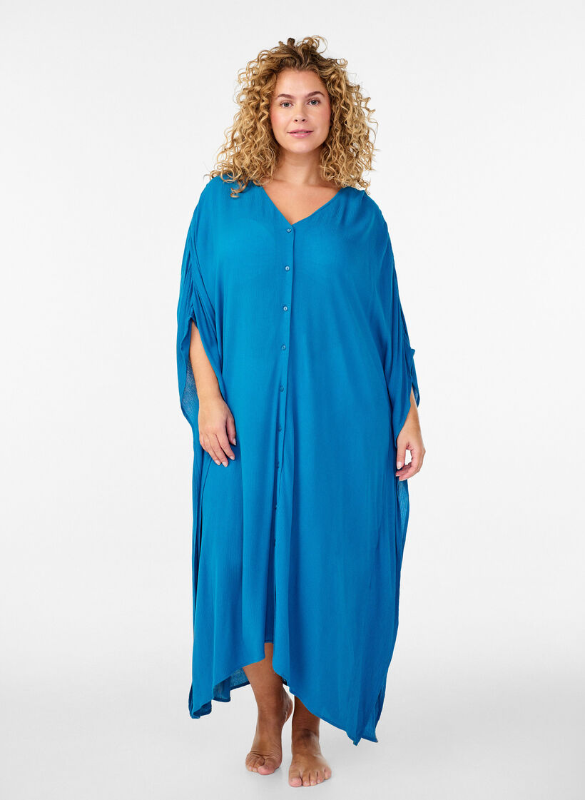 Kaftan plazowy z guzikami, Niebieskie, Model image number 0