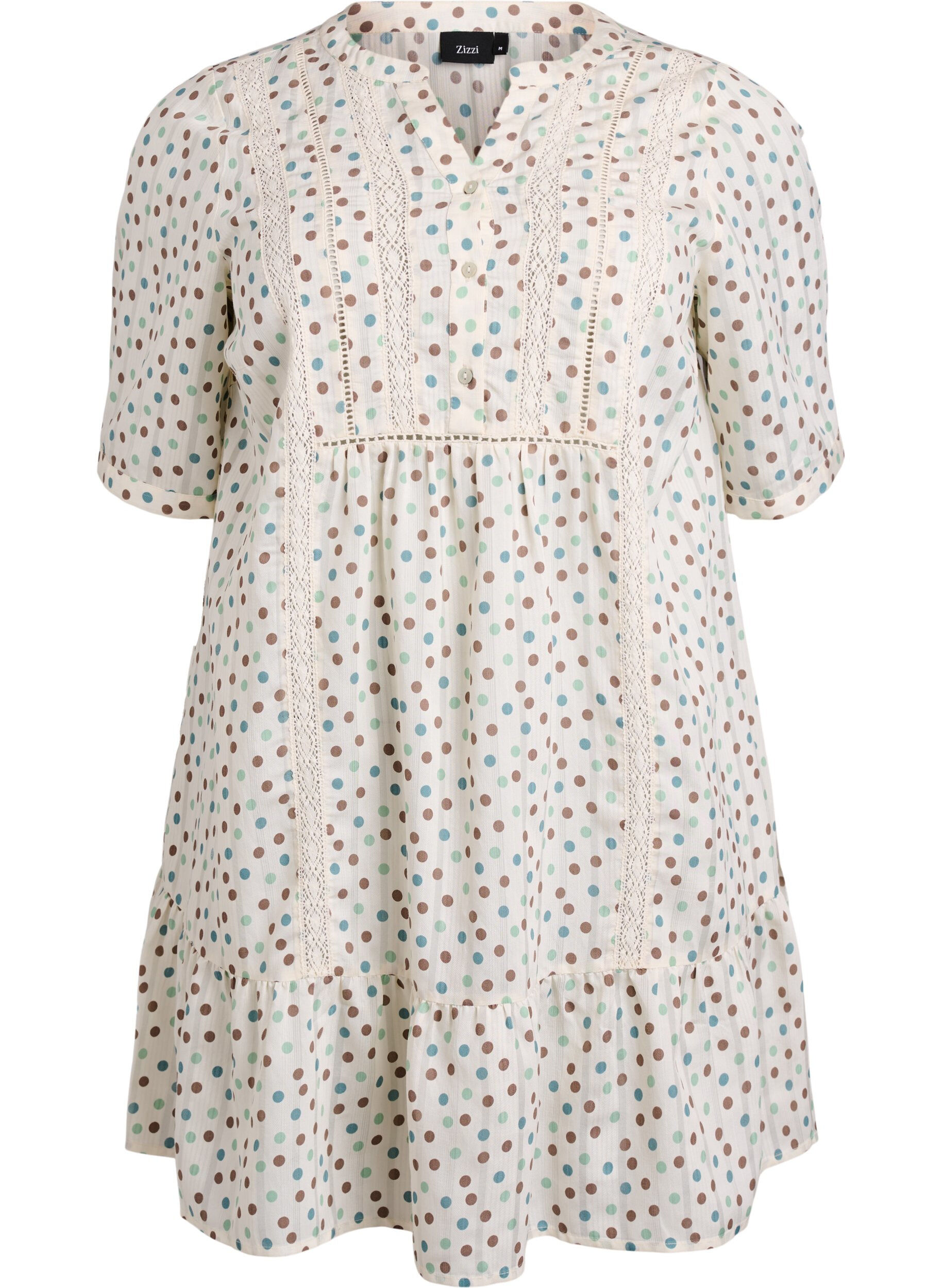 Zizzi Kr&oacute;tka wiskozowa sukienka o trapezowym kroju wykonczona koronka, Biały, Packshot image number 0