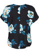 Short-sleeved viscose blouse with a floral print, Black Big Flower, Packshot image number 1