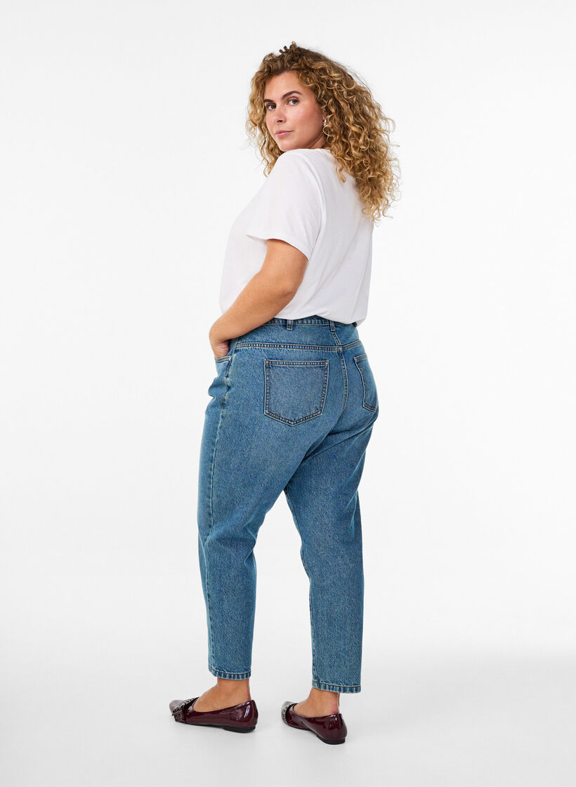 Jeansy Mille typu mom fit z wysokim stanem, Niebieskie, Model image number 1