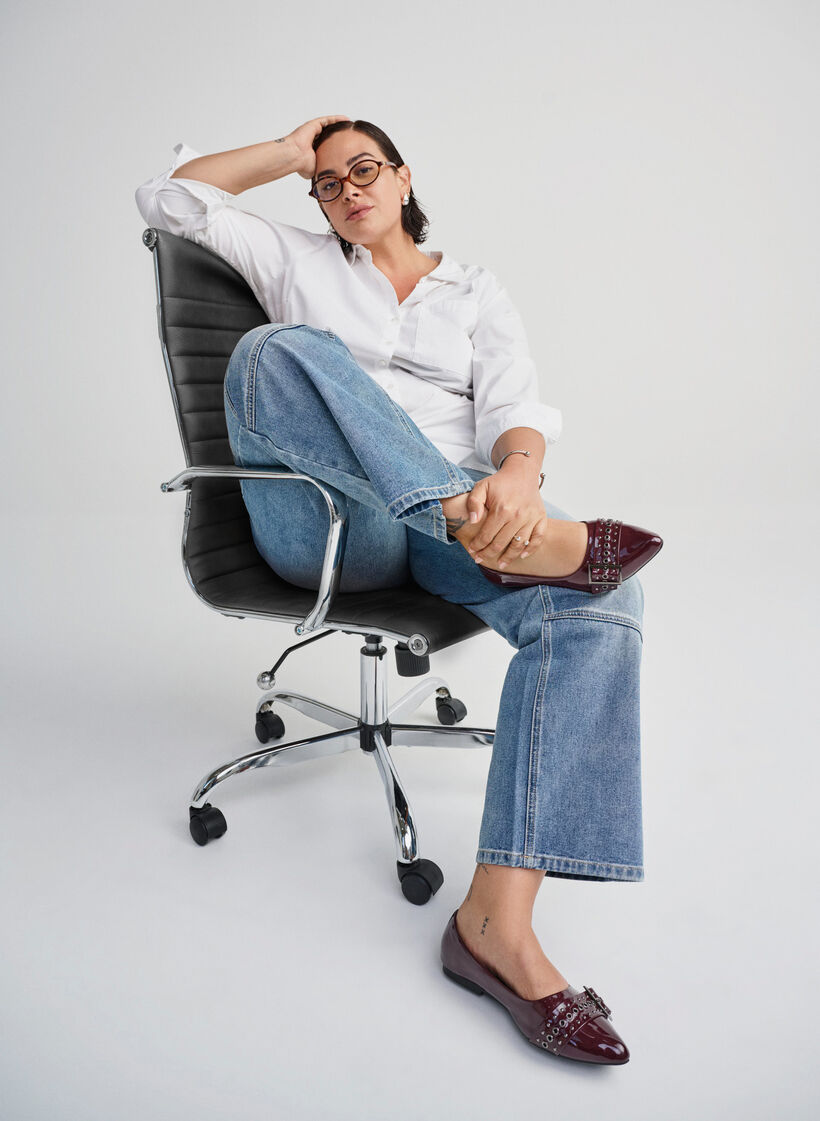 Szerokie - Baleriny z paskiem i cwiekami, Brązowy, Image