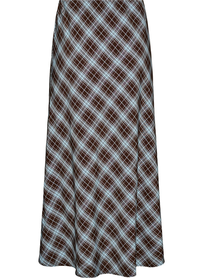 Trapezowa sp&oacute;dnica maxi w kratke, Niebieskie, Packshot image number 1