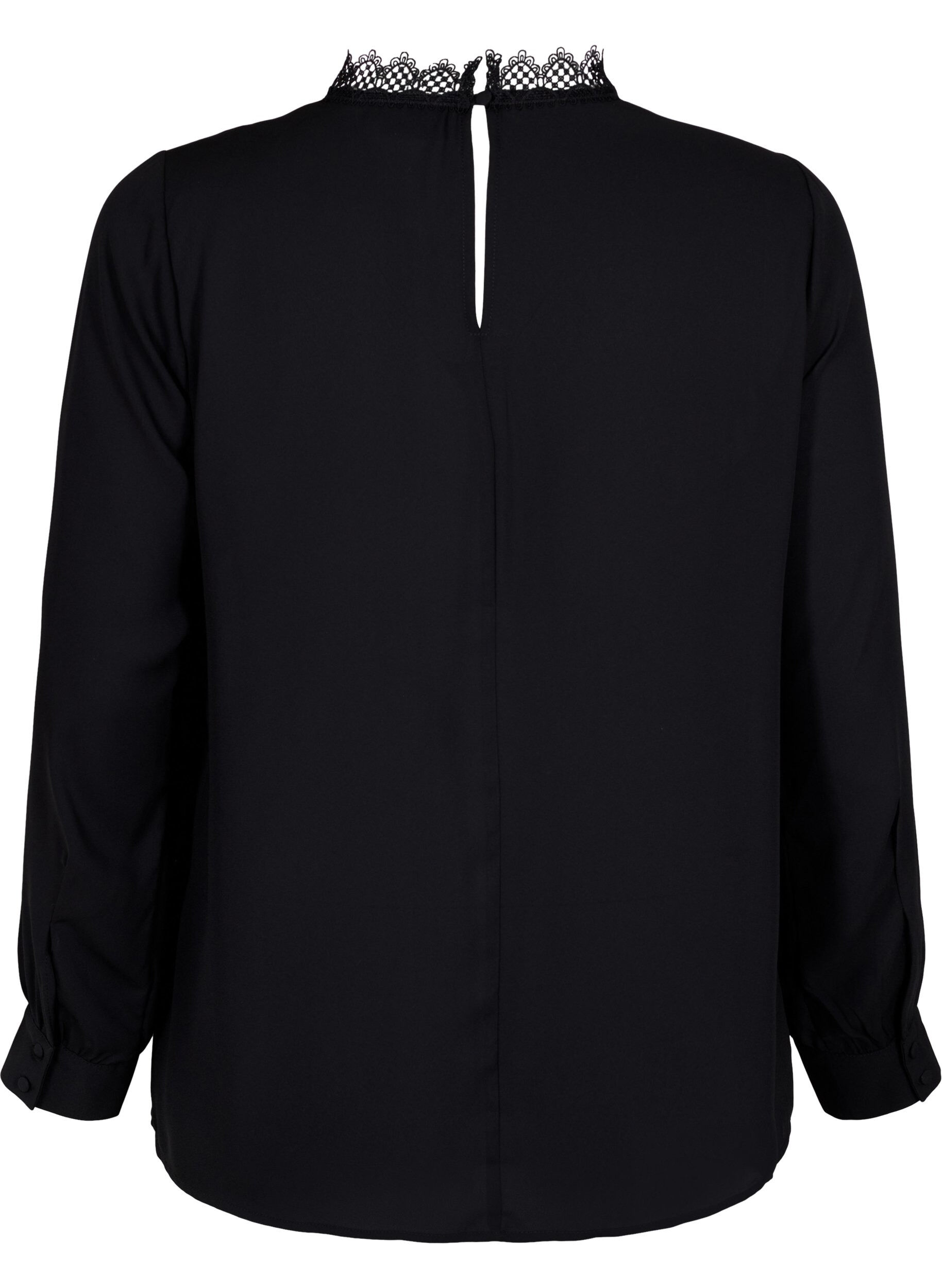 Zizzi Long sleeved top with lace, Black, Packshot image number 1